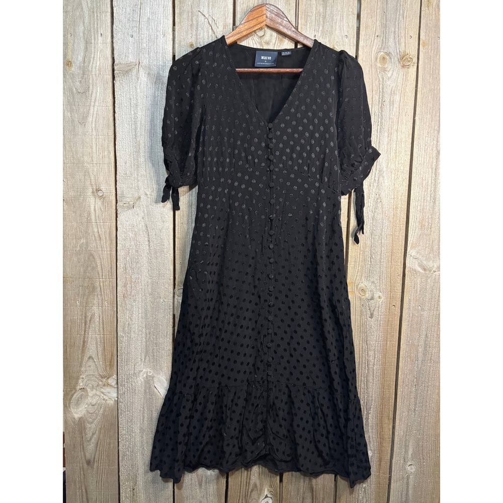Maeve Anthropologie Black‎ Polka Dot Jacquard Button Front Midi Dress Size 2